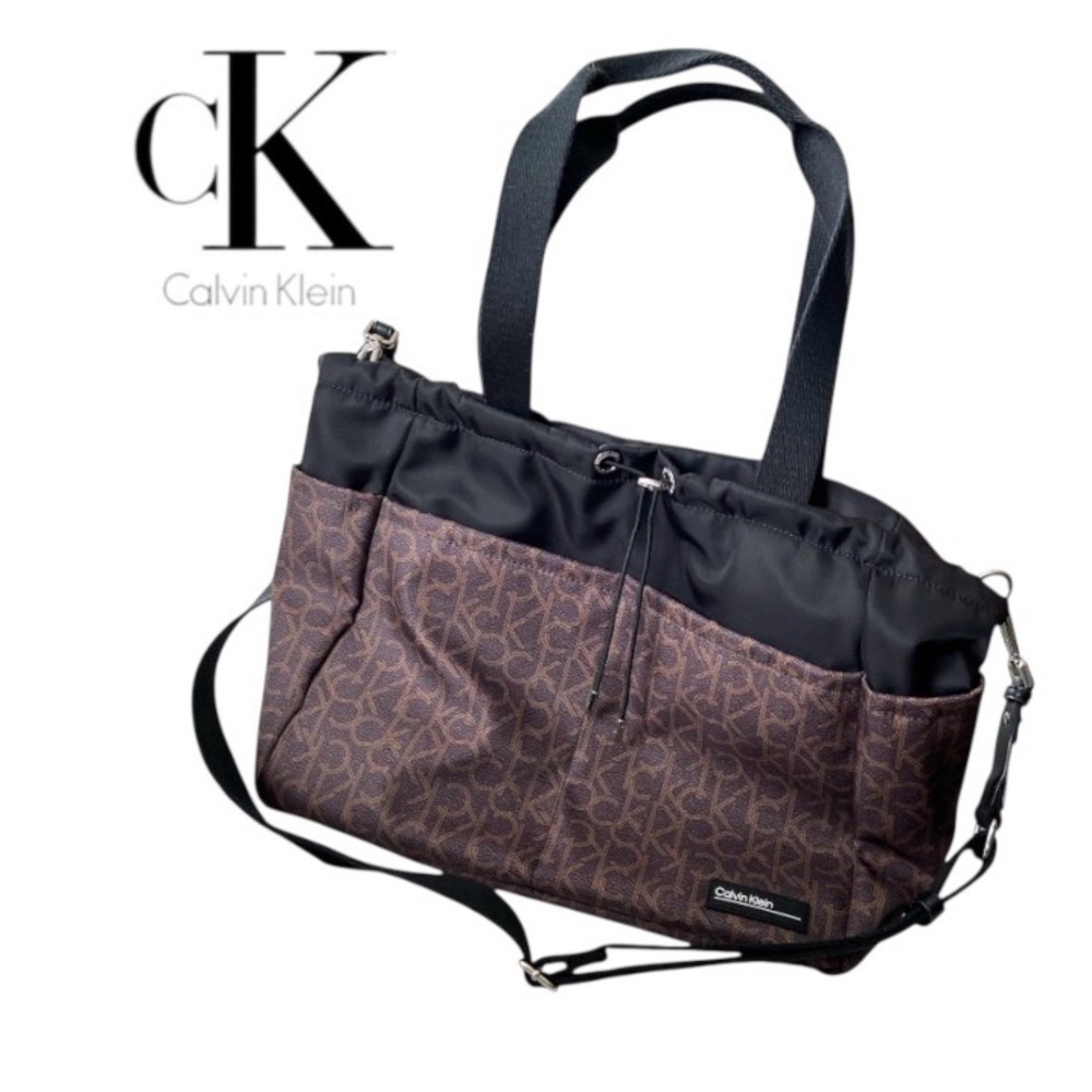 Calvin Klein Signature Monogram Canvas Tote with Adjustable Shoulder Strap